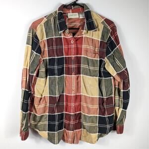 Lemon Grass Large Plaid Button Down Shirt Cotton Rayon Long Sleeve Flannel